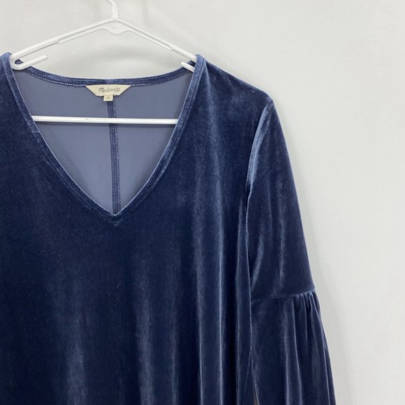Madewell Blue Velvet Balloon-Sleeve Dress Small - Picture 2 of 9